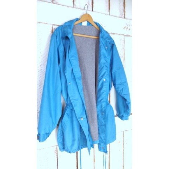 90s vintage light blue long sporty drawstring jacket fleece lined utility jacket - Picture 7 of 8